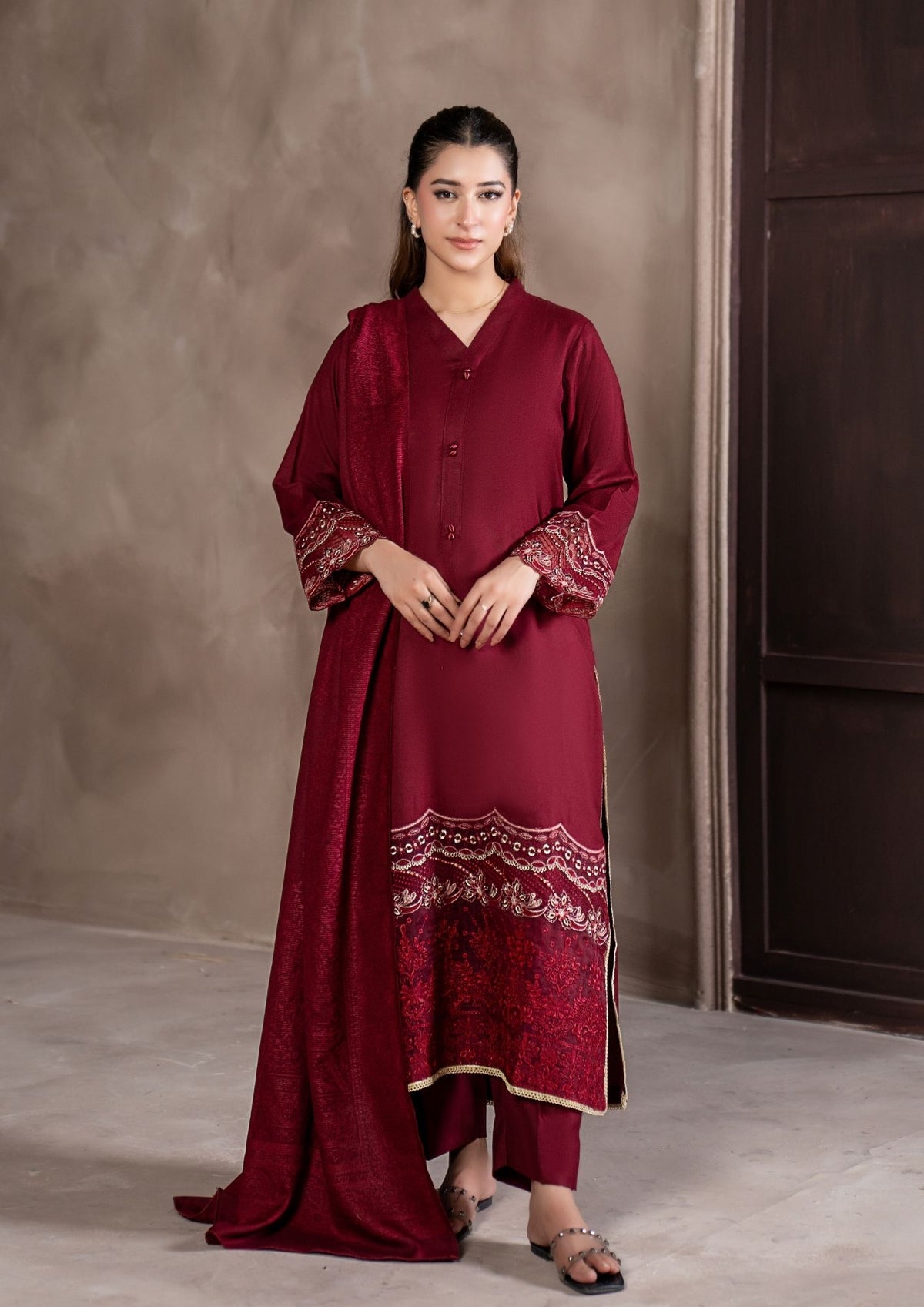 3Pc Embroidered Alpine Velvet AMLT-W26-0018