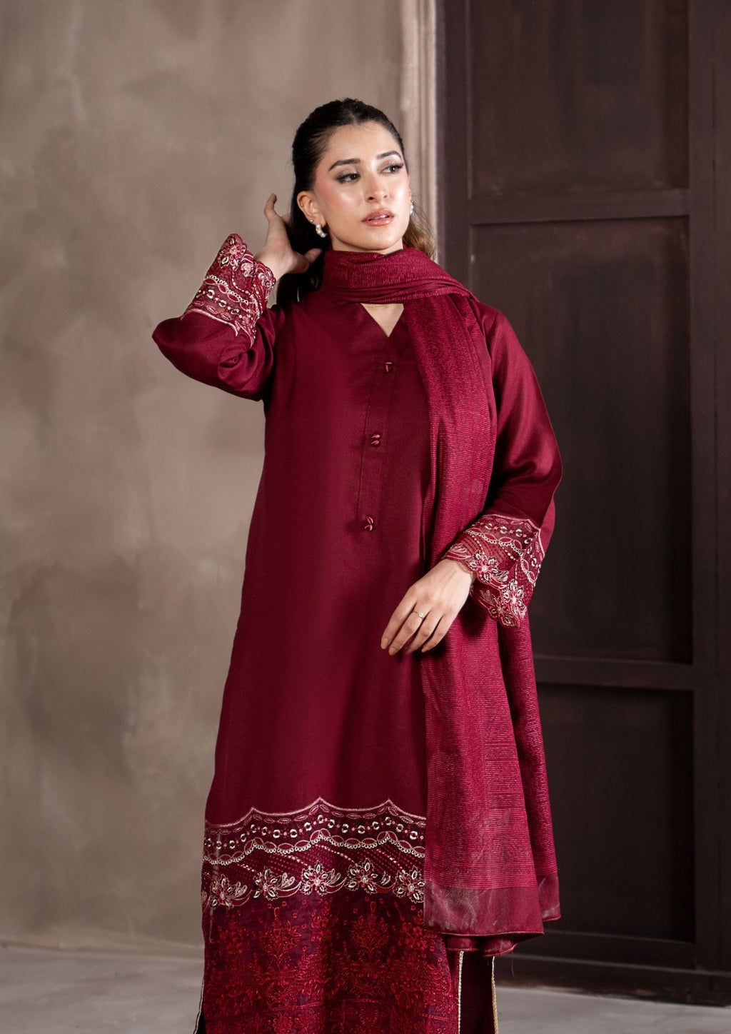 3Pc Embroidered Alpine Velvet AMLT-W26-0018