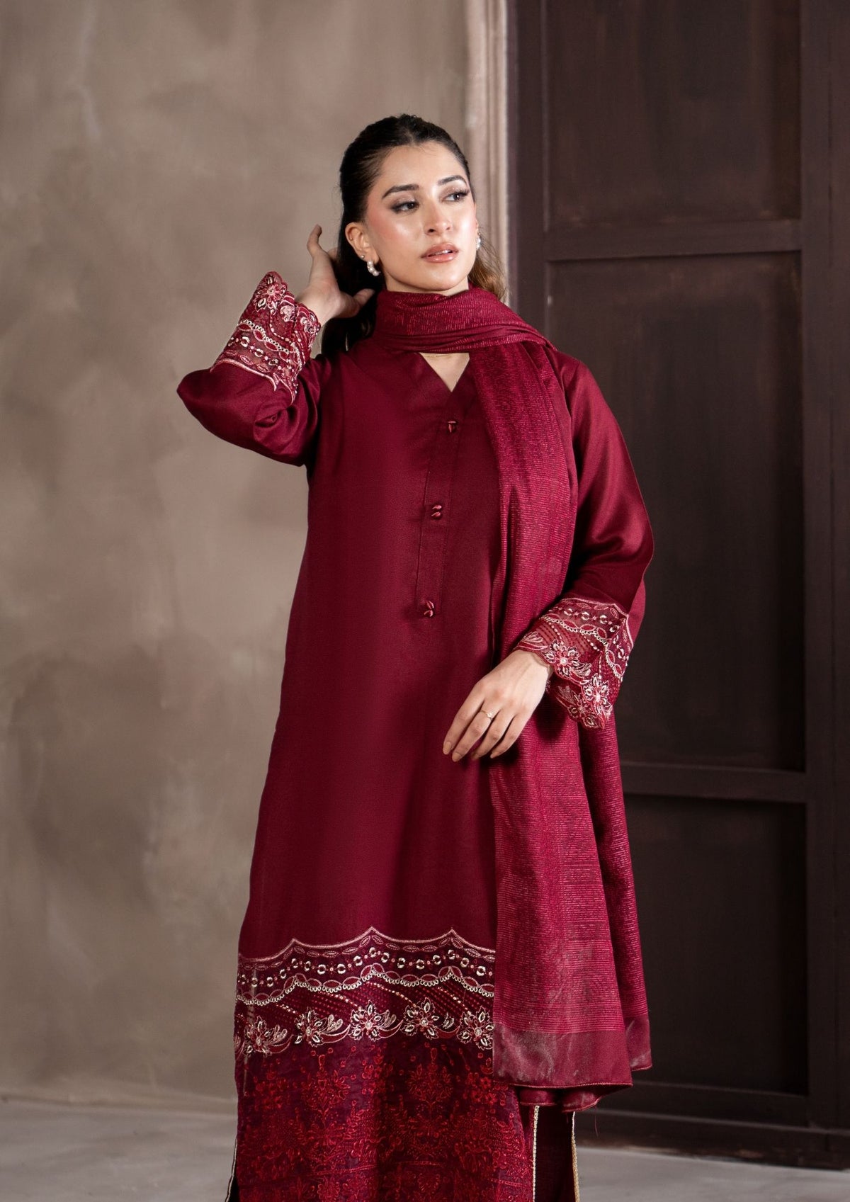 3Pc Embroidered Alpine Velvet AMLT-W26-0018