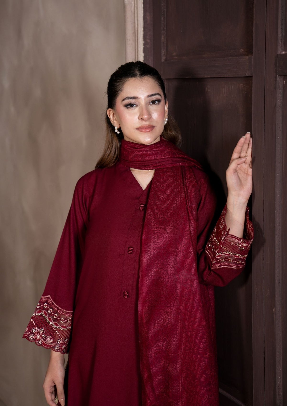 3Pc Embroidered Alpine Velvet AMLT-W26-0018