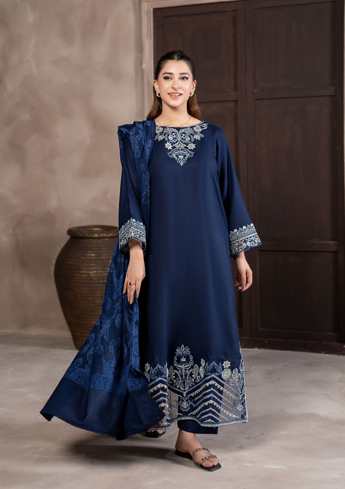 3Pc Embroidered Alpine Velvet AMLT-W26-0019