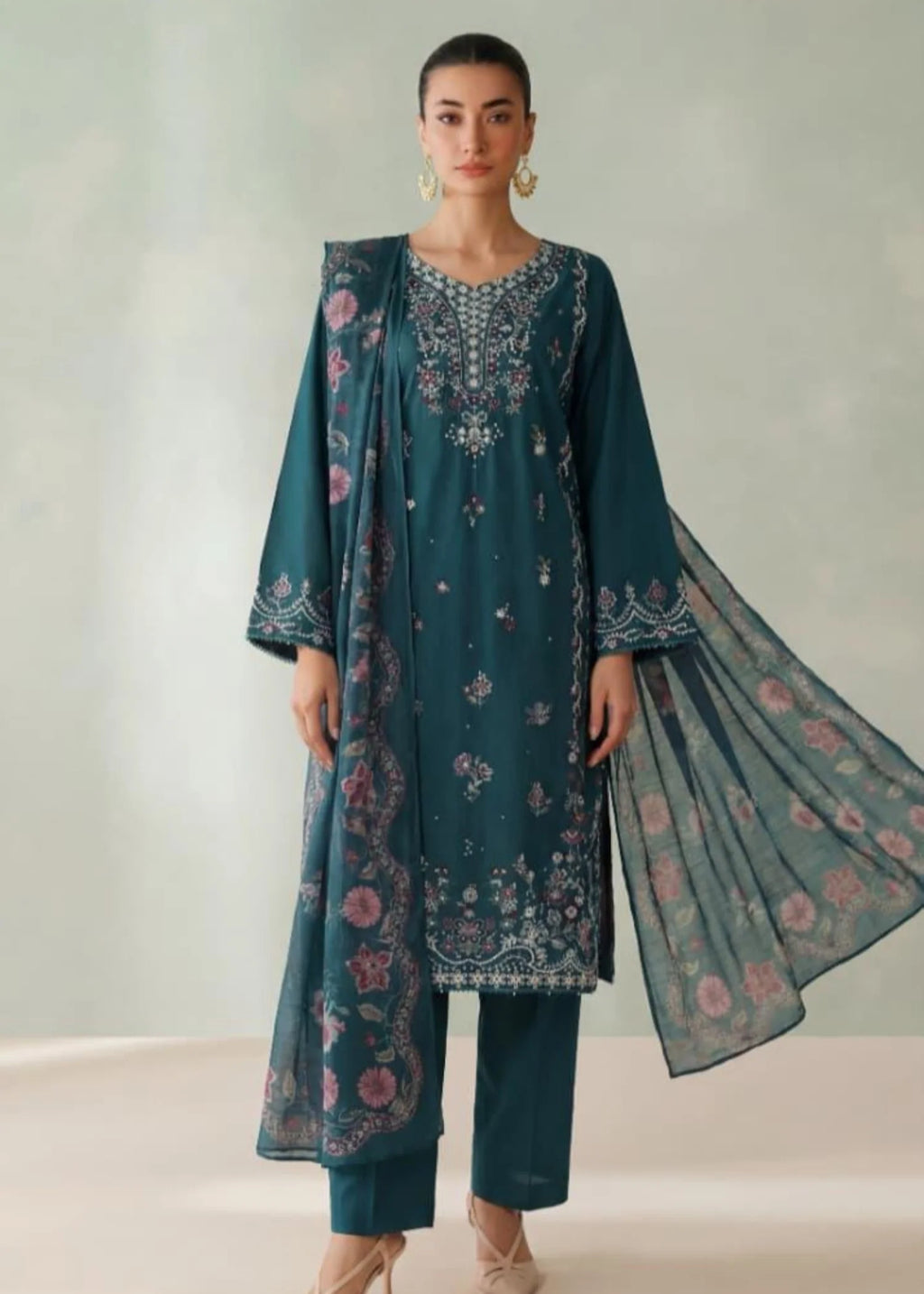 3Pc Embroidered Lawn Cotton with Digital Print Chiffon Dupatta ZAUQ-S26-0002