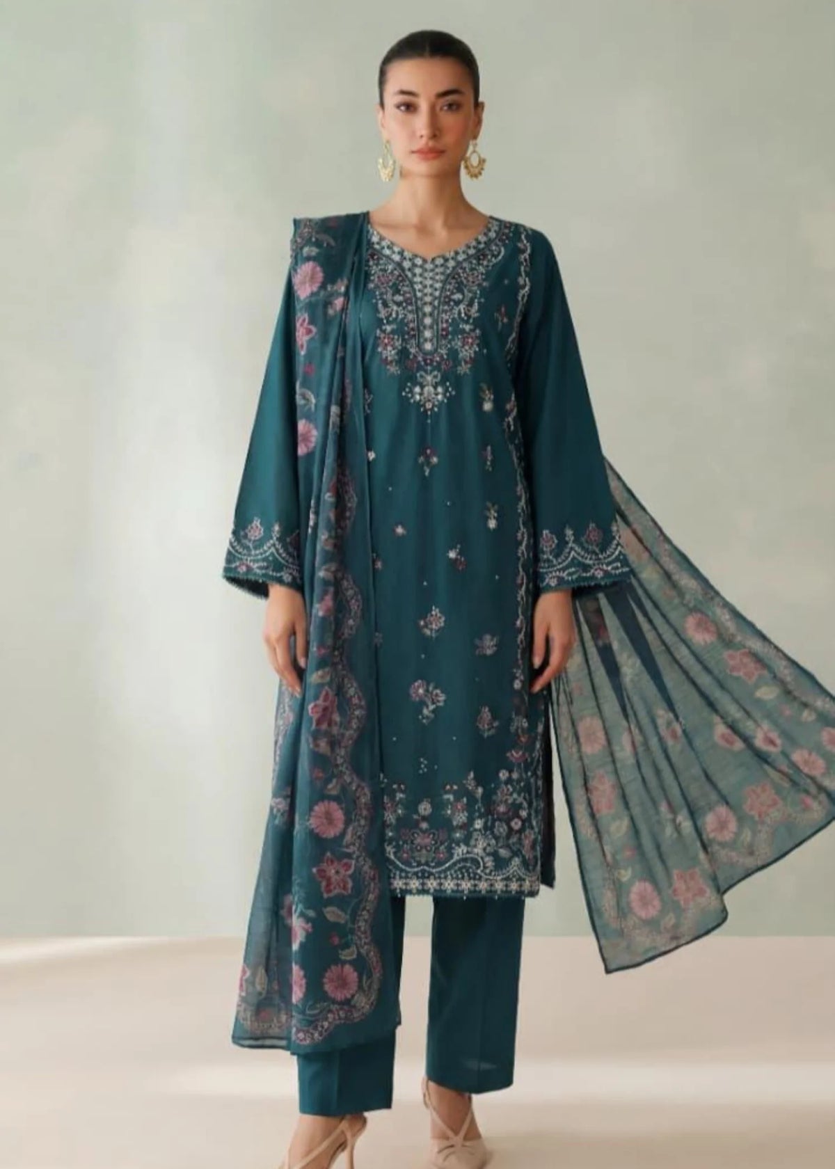 3Pc Embroidered Lawn Cotton with Digital Print Chiffon Dupatta ZAUQ-S26-0002