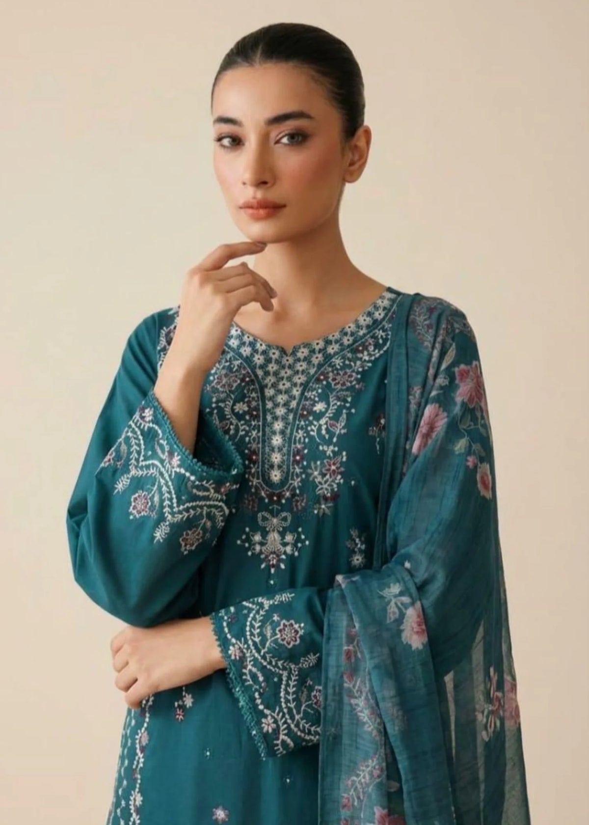 3Pc Embroidered Lawn Cotton with Digital Print Chiffon Dupatta ZAUQ-S26-0002