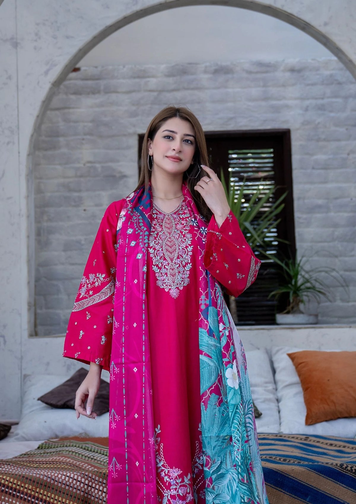 3Pc Embroidered Lawn Cotton with Digital Print Tissue Silk Dupatta ZAUQ-S26-0005