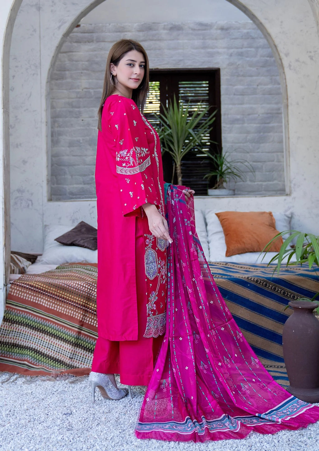 3Pc Embroidered Lawn Cotton with Digital Print Tissue Silk Dupatta ZAUQ-S26-0005