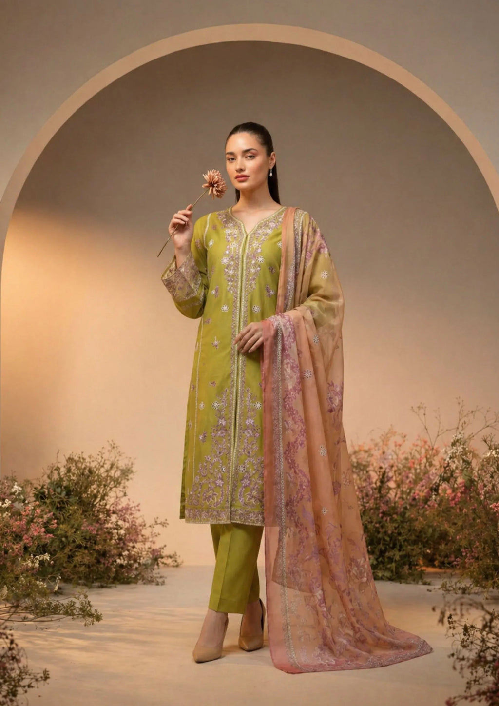 3Pc Embroidered Lawn Cotton with Digital Print Chiffon Dupatta ZAUQ-S26-0001