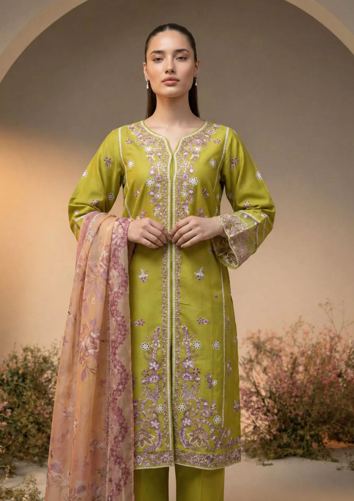 3Pc Embroidered Lawn Cotton with Digital Print Chiffon Dupatta ZAUQ-S26-0001