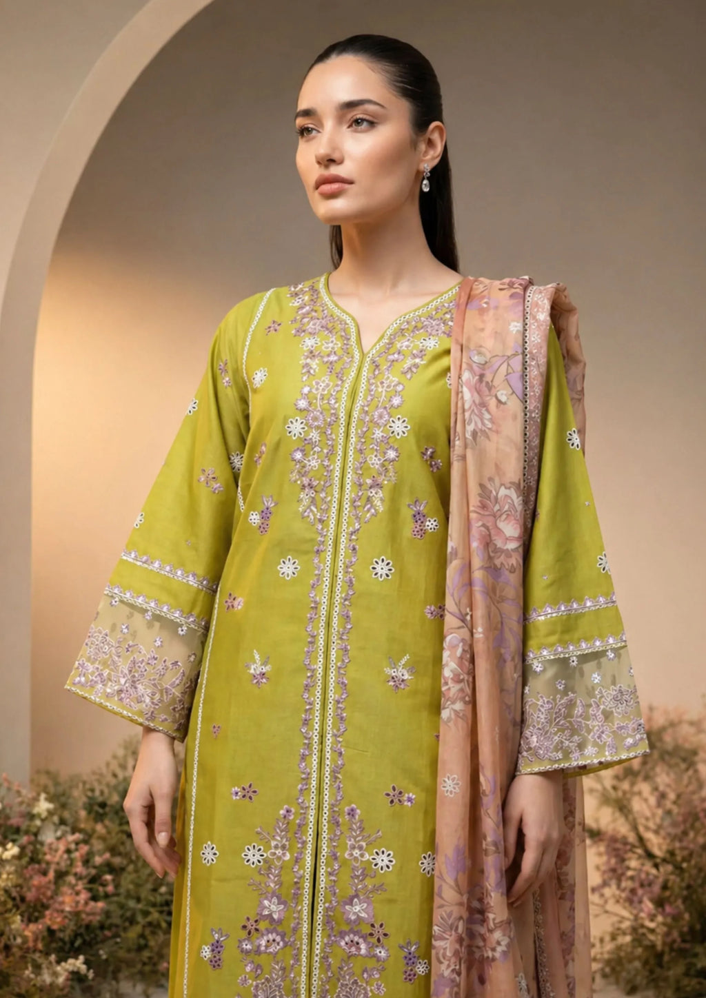 3Pc Embroidered Lawn Cotton with Digital Print Chiffon Dupatta ZAUQ-S26-0001
