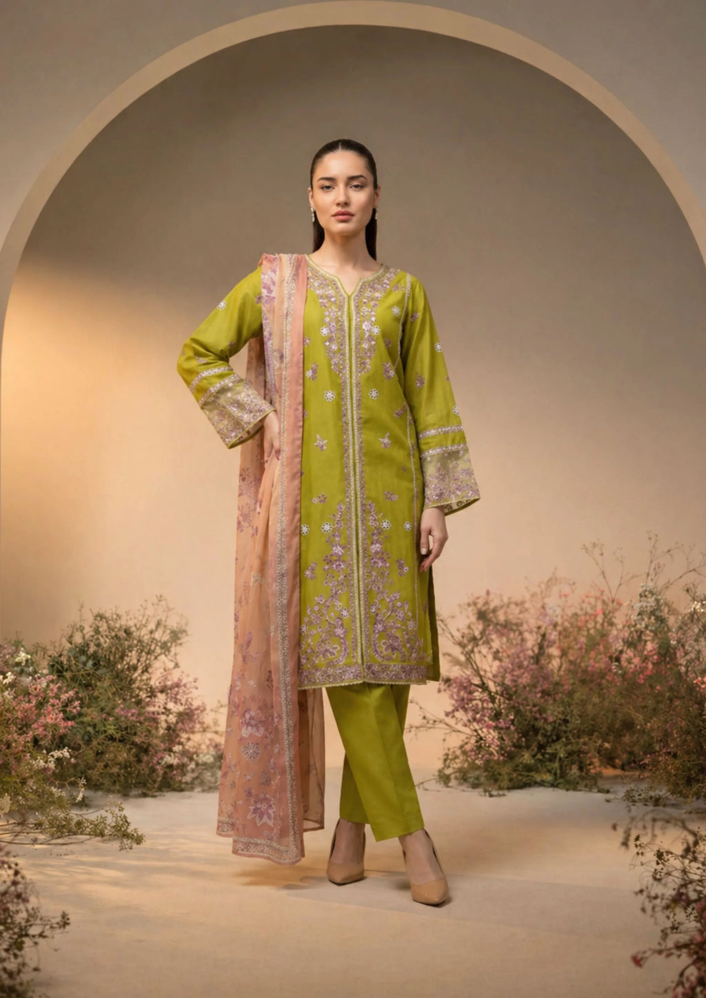 3Pc Embroidered Lawn Cotton with Digital Print Chiffon Dupatta ZAUQ-S26-0001