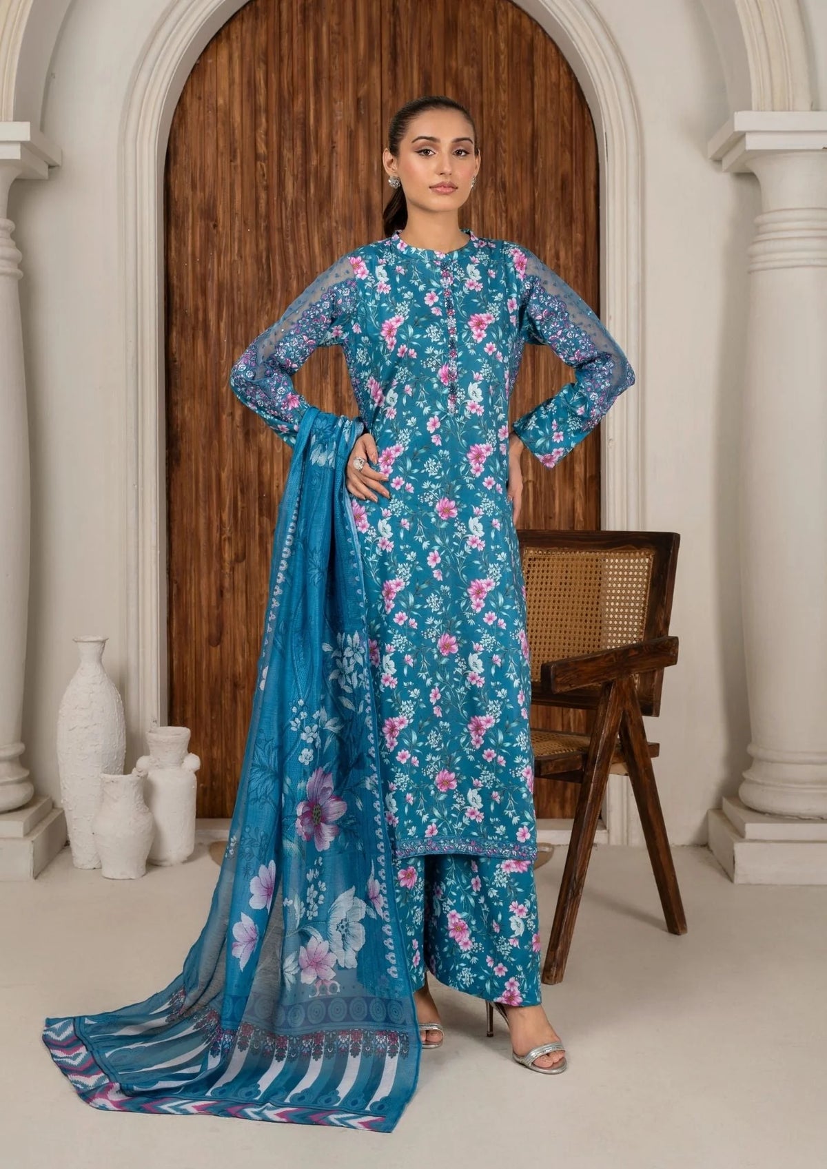 3Pc Printed Lawn with Embroidery RANAAI-S25-0013