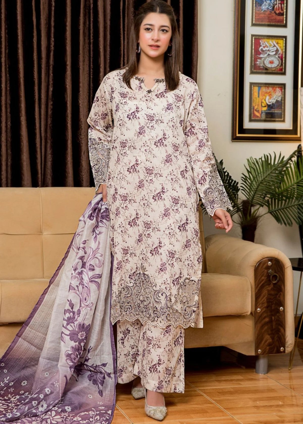 3Pc Printed Lawn with Embroidery RANAAI-S25-0020
