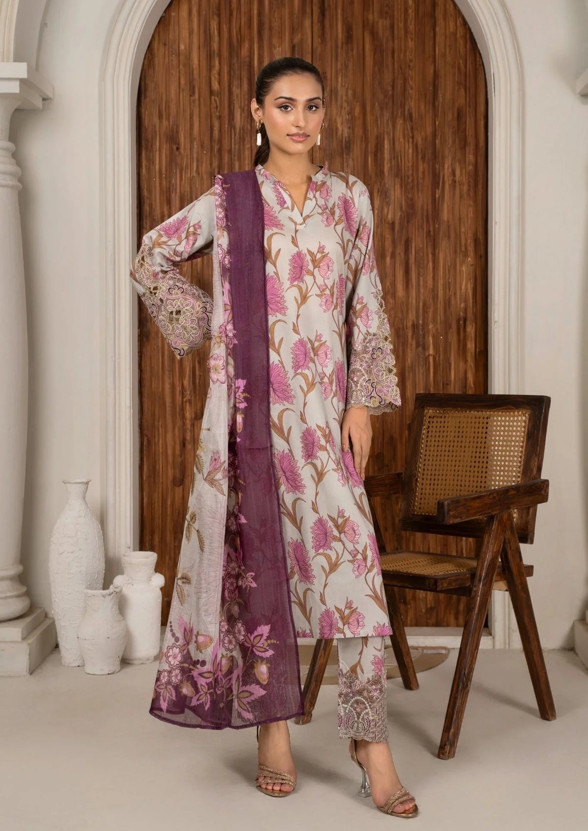 3Pc Printed Lawn with Embroidery RANAAI-S25-0012