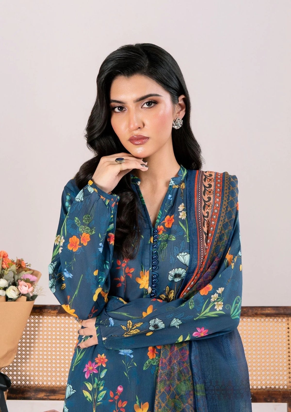 3Pc Printed Lawn with Embroidery RANAAI-S25-0008