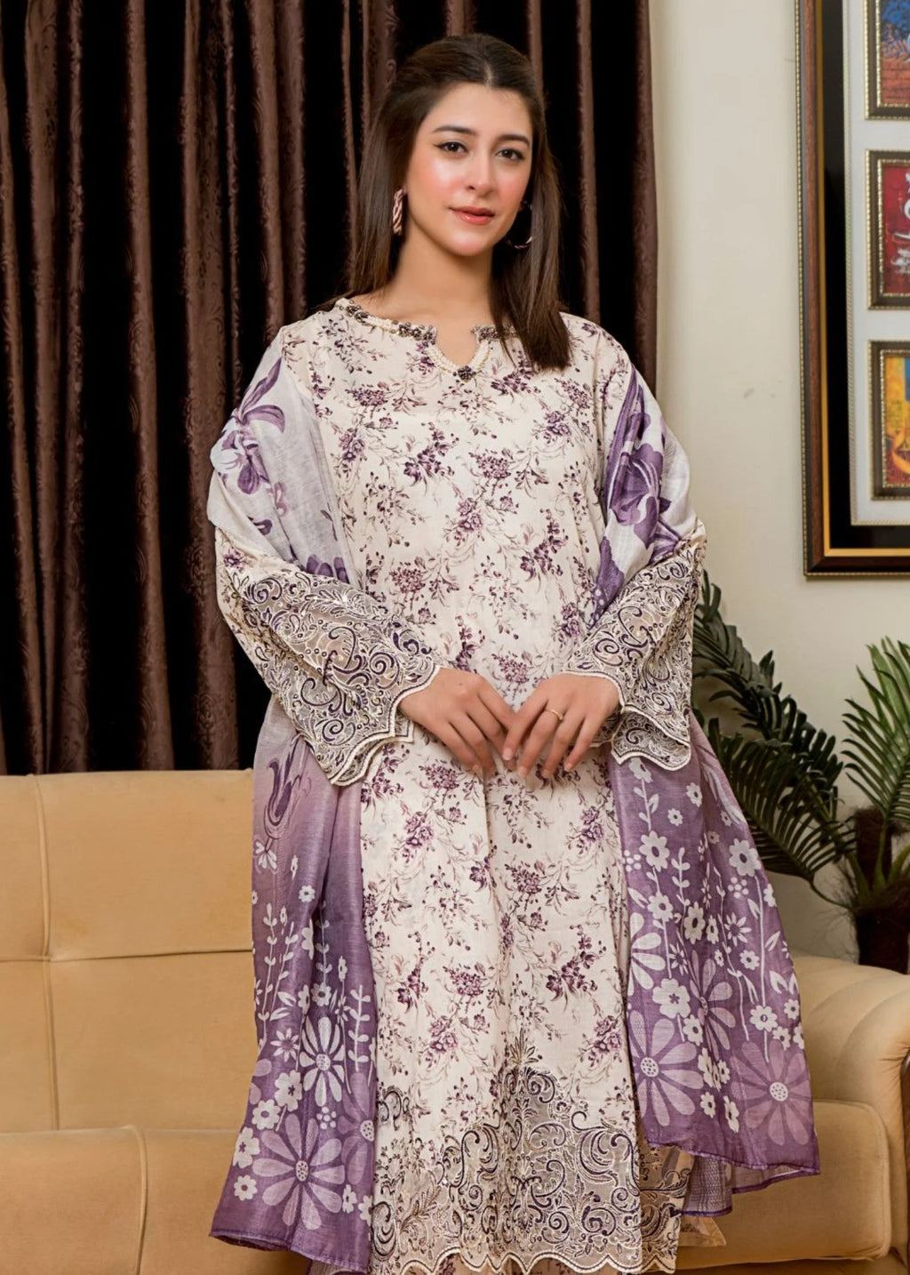 3Pc Printed Lawn with Embroidery RANAAI-S25-0020