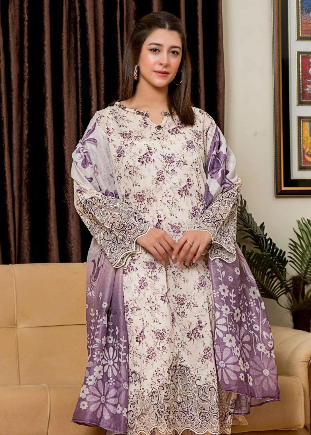 3Pc Printed Lawn with Embroidery RANAAI-S25-0020