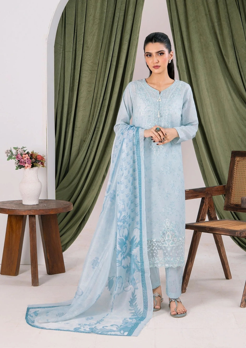 3Pc Printed Lawn with Embroidery RANAAI-S25-0003