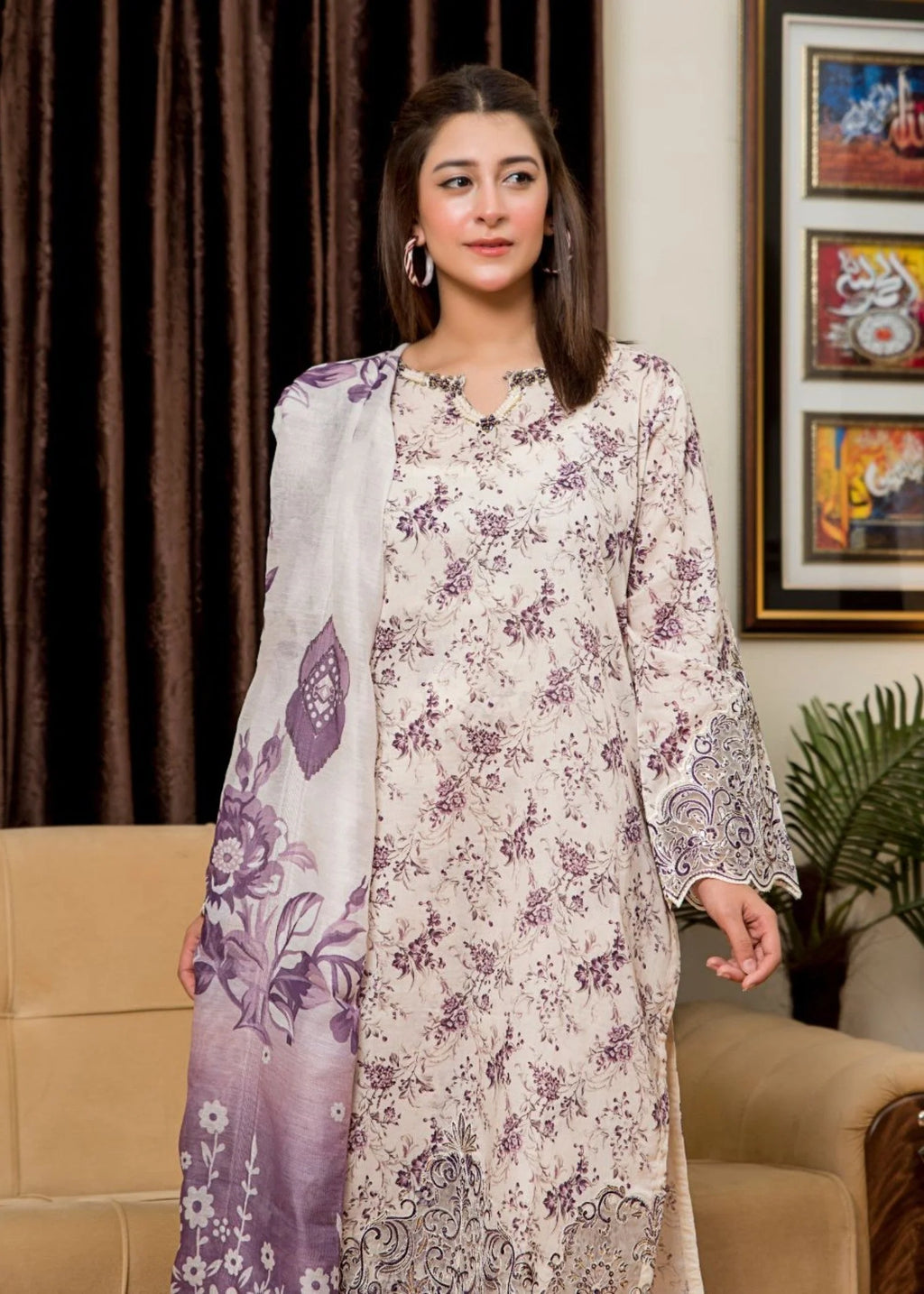 3Pc Printed Lawn with Embroidery RANAAI-S25-0020