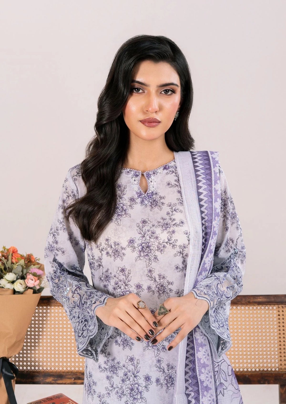 3Pc Printed Lawn with Embroidery RANAAI-S25-0007