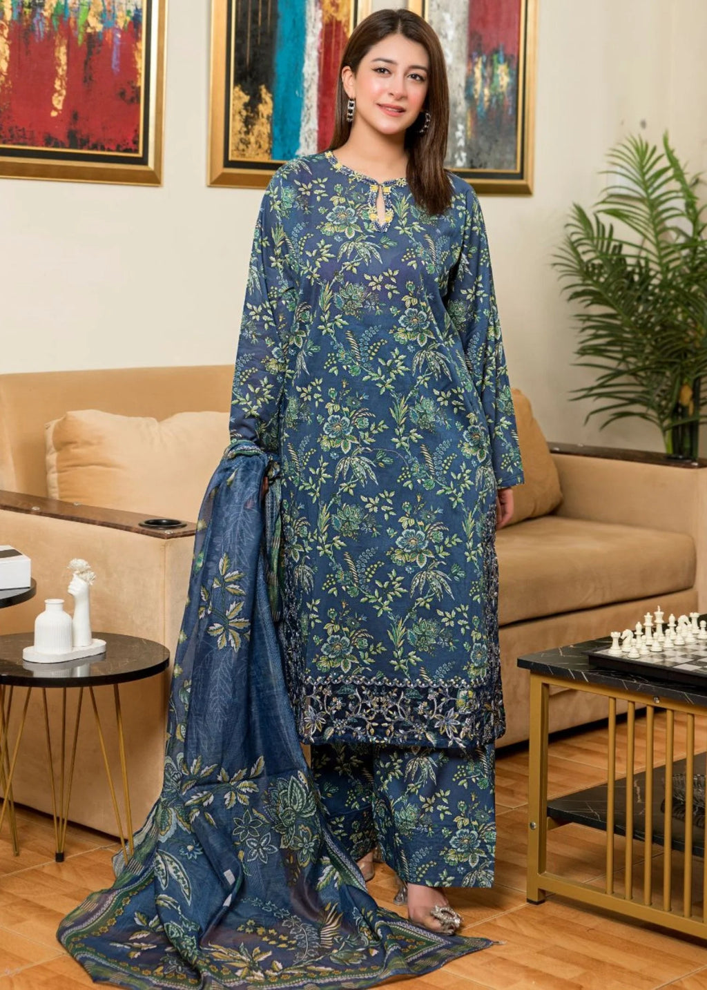 3Pc Printed Lawn with Embroidery RANAAI-S25-0021